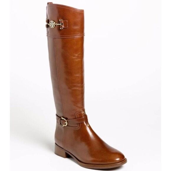 TORY BURCH Nadine Tall Brown Leather Riding Boot Size 8M - Picture 1 of 14